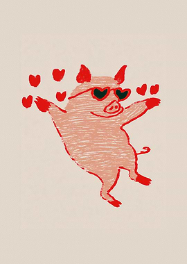 Cute Pig Wearing Heart Sunglasses