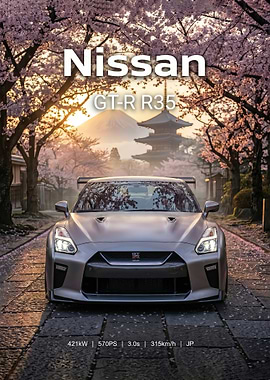 Nissan GT-R R35 with Mount Fuji