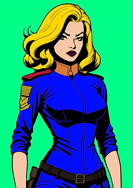Comic Book Style Woman in Blue Uniform