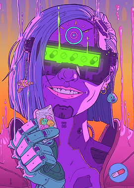 Cyberpunk Woman with Pills and Goggles