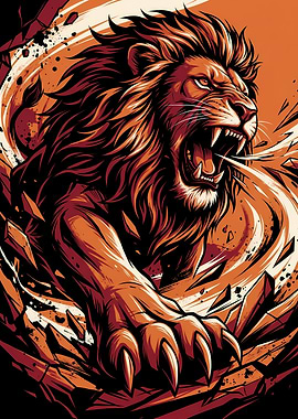 Fierce Roaring Lion King Power Art