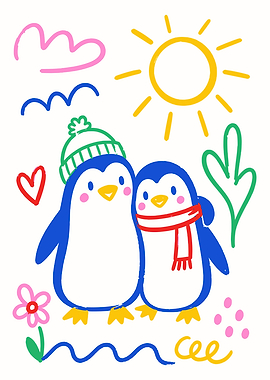 Two Cute Penguins in Winter Attire