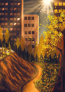 Autunm path through urban nature