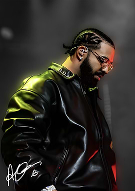 Drake in a Black Leather Jacket