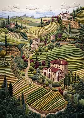 Tuscan Vineyard Landscape Embroidery