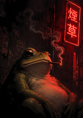Frog Smoking in Neon Alley