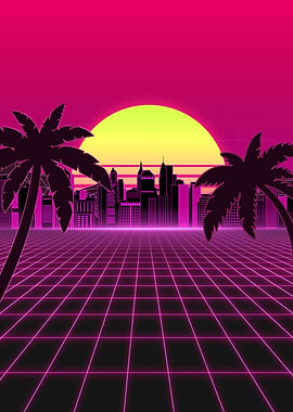 Retro Sunset Cityscape