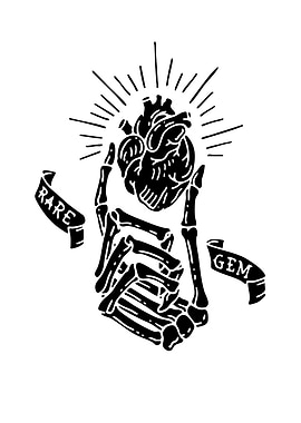 Skeleton Hand Holding Heart with Ribbons