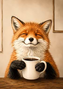 Morning Fox Enjoying Coffee
