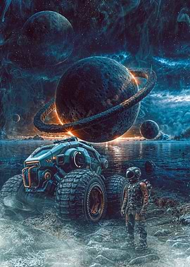 Astronaut and Rover on Alien Planet