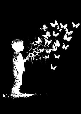 Boy Releasing Butterflies