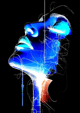 Abstract Blue Face Portrait