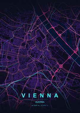 Vienna City Map Neon Art