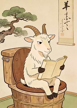Goat Reading on Toilet