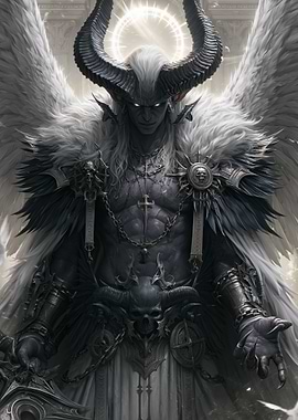 Demonic Angel with Horns and Wings