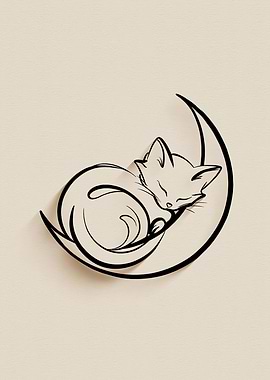Sleeping Cat on Crescent Moon