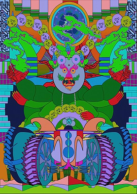 Surreal Mechanical Deity with Wheels