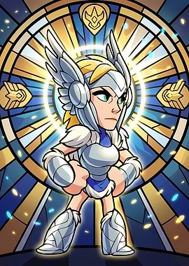 Brynn Brawlhalla Stained Glass Hero - Vibrant Comic Art