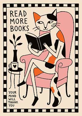 Cat Reading a Book in a Chair