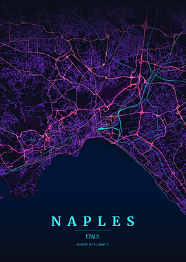 Naples Italy Map Art