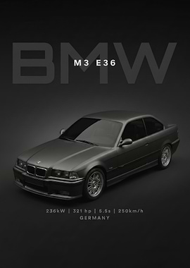 model car black BMW M3 E36 Poster