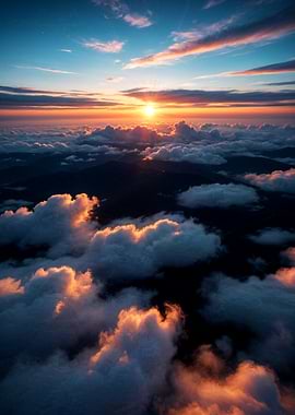 Sunrise Over Clouds and Mountains