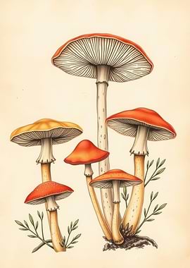 Illustration of Assorted Mushrooms