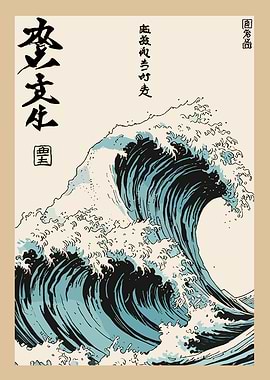 Great Wave with Japanese Calligraphy