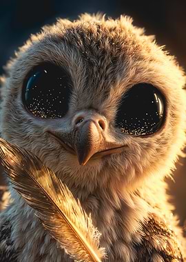 Cute Baby Owlet with Starry Eyes