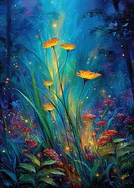 Enchanted Forest Flowers at Night