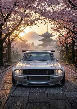 Modified Classic Car with Mount Fuji in japan poster