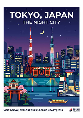 Tokyo Night City Travel Poster