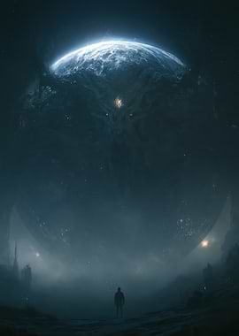 Giant Alien Creature and Lone Human