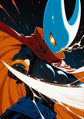 Blue Character with Orange Cape