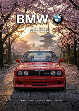 red BMW M3 E30 in Mount Fuji Japan