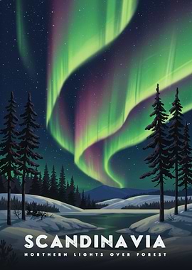 Scandinavia Northern Lights Over Forest