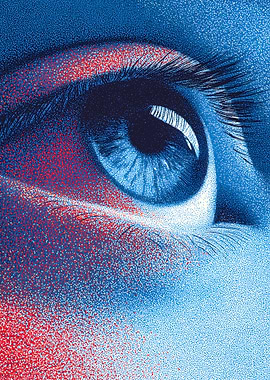 Close-up of a Blue Eye with Red and Blue Stippling