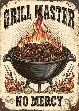 Grill Master No Mercy Retro BBQ Vintage Sign Art