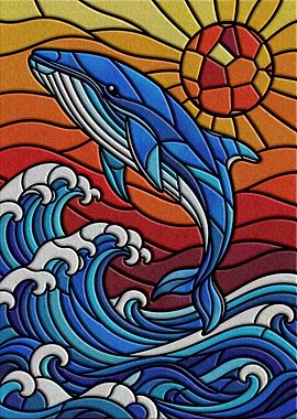 Stained Glass Whale Jumping Waves