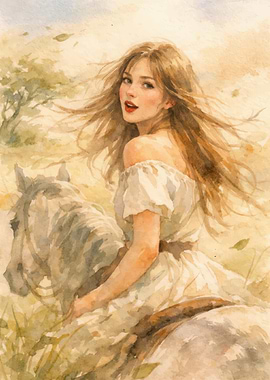 Woman riding a horse in a field