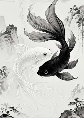 Yin Yang Koi Fish Painting