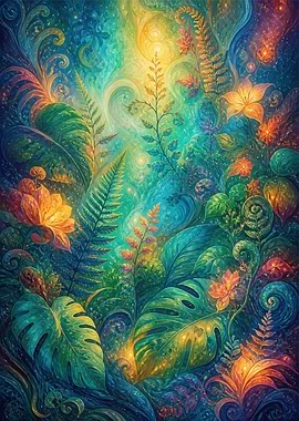Enchanted Jungle with Glowing Flowers