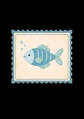 Cute Blue Fish Stamp