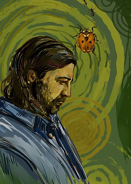 Man Gazing at Ladybug and Ants