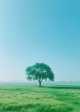 Solitary Tree in a Grassy Field