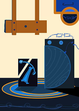 Abstract Blue and Brown Objects with Glasses