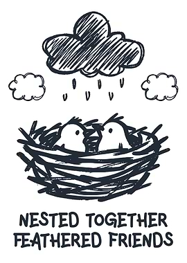 Two birds in a nest during rain
