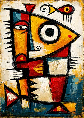Primitive Cubist Anglerfish Bold Abstract Geometric Wall Art