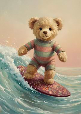 Teddy Bear Surfing a Wave