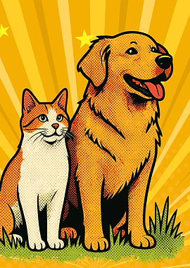 Cat and Dog Pop Art cute